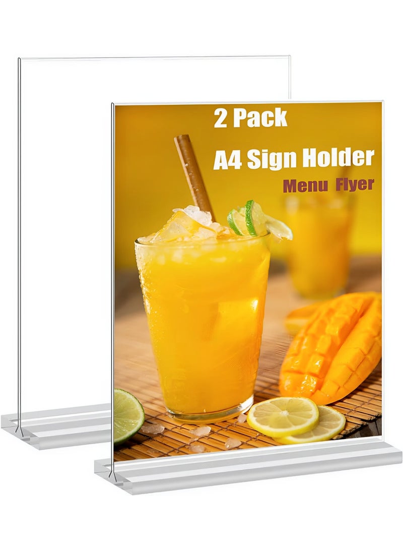 TrustMate Acrylic Sign Holder A4, 2-Pack – Durable & Clear Double-Sided T-Shape Tabletop Display Stand, Premium Shatter-Resistant Menu & Ad Frame for Restaurants, Retail Stores, Promotions, Photo Display, Classroom & Office - Image 1